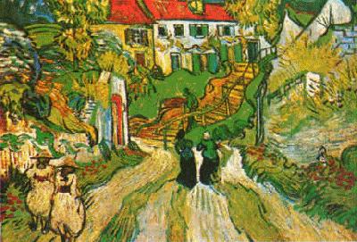Vincent Van Gogh Village Street and Steps in Auvers with Figures Germany oil painting art